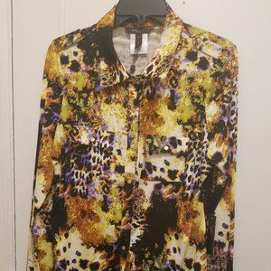 BCBG MAXAZRIA Abstract Leopard Blouse Shirt XL Retailed $140